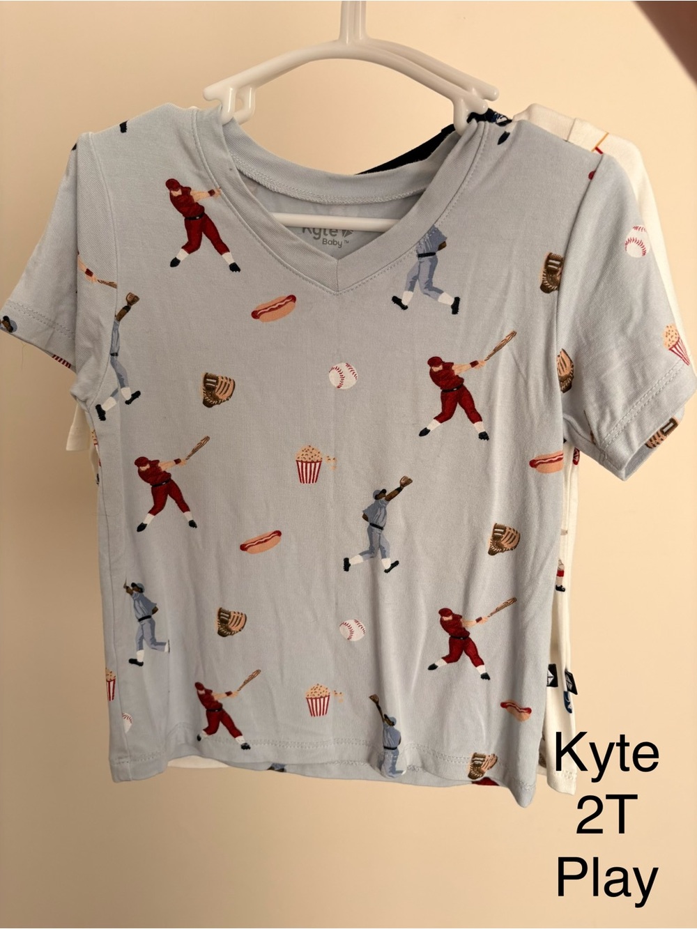Kyte BABY Light Blue Baseball Print V-Neck Tee